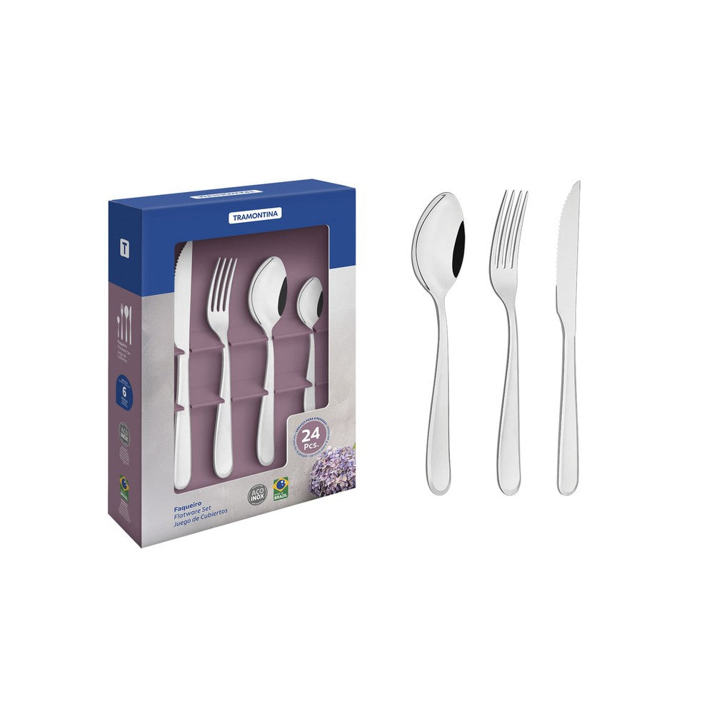 Juego de cubiertos de 24 piezas Tramontina Angra de acero inoxidable con cuchillos para asado con detalles en el mango