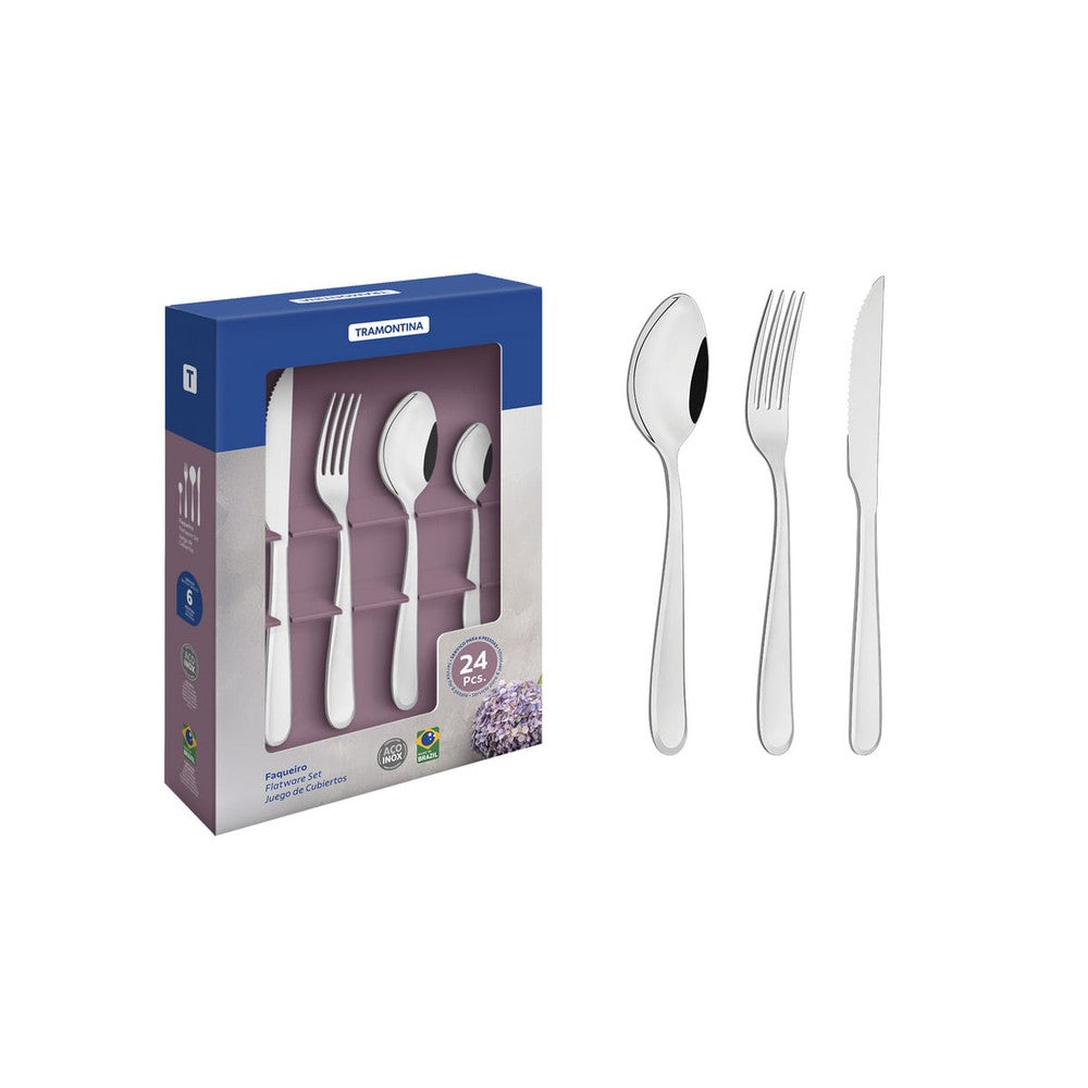 Juego de cubiertos de 24 piezas Tramontina Angra de acero inoxidable con cuchillos para asado con detalles en el mango