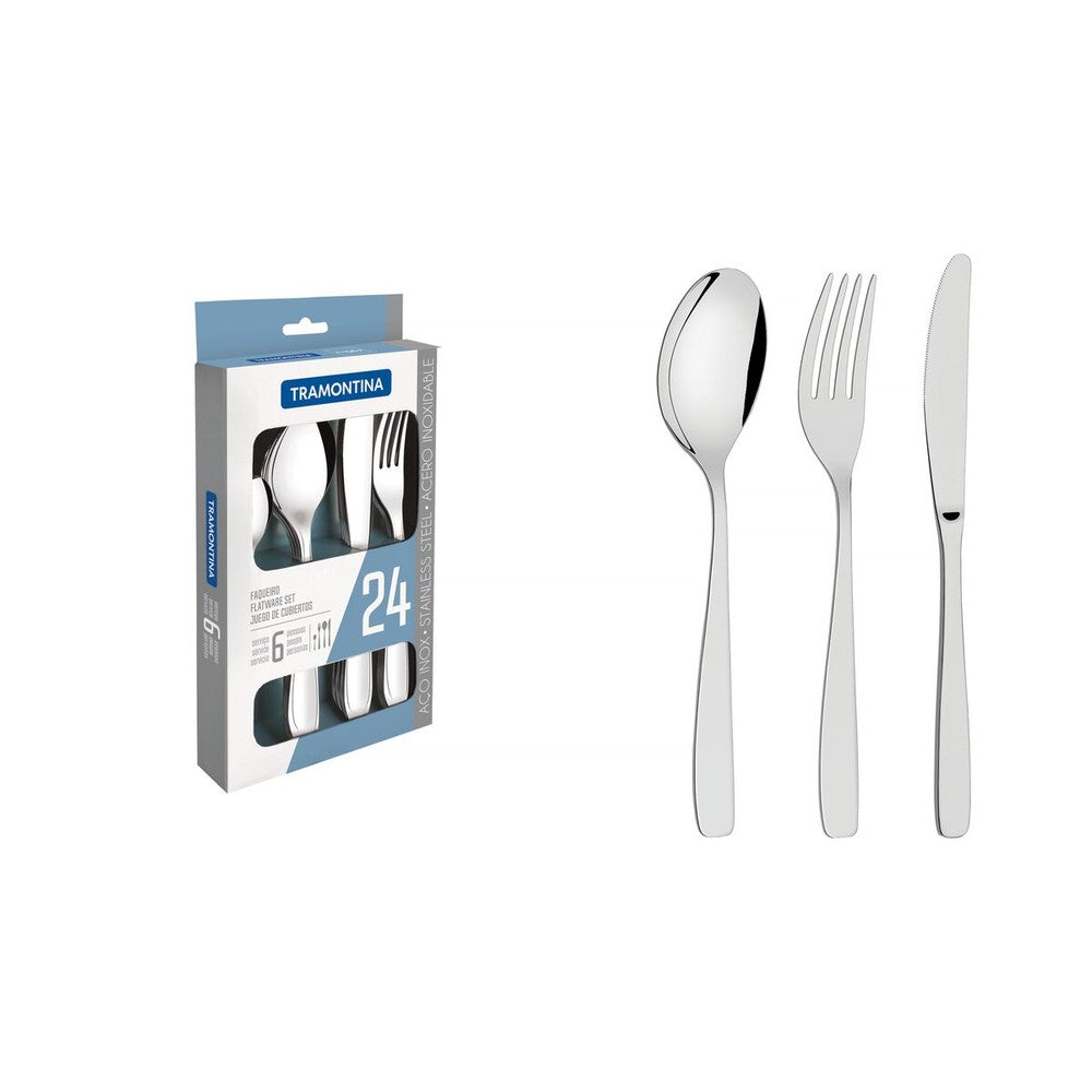 Tramontina Cosmos stainless steel flatware set with table knives and mirror finish, 24 pc set