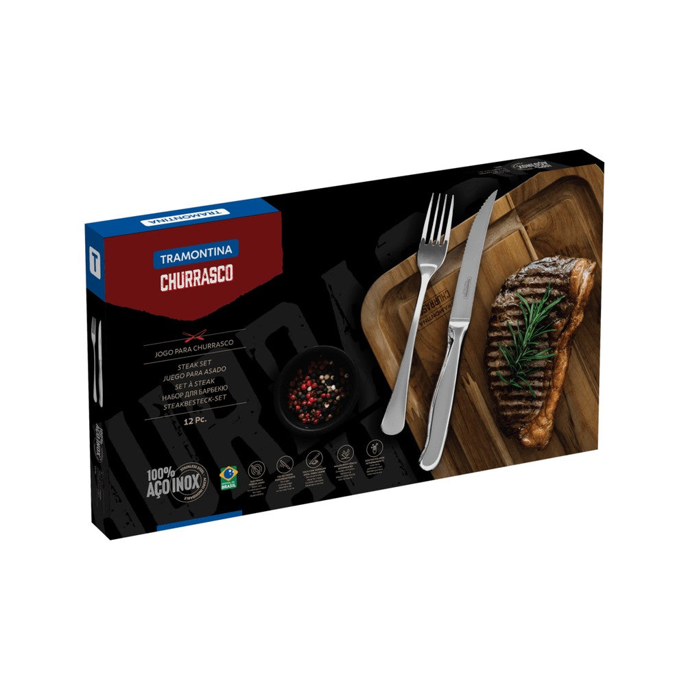 Juego de cubiertos para asado Tramontina Zurique de 12 piezas de acero inoxidable cuchillos jumbo filo dentado y terminación en alto brillo
