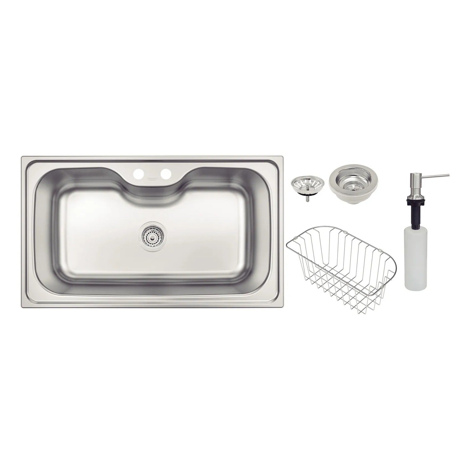 Lavaplatos de empotrar Tramontina Morgana Maxi 78 FX 86 x 50 cm de acero inoxidable satinado con válvula, dispensador de jabón y cesto de alambre