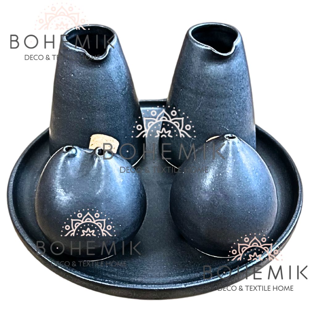 Alcuza 5 piezas Cerámica Gres Negra