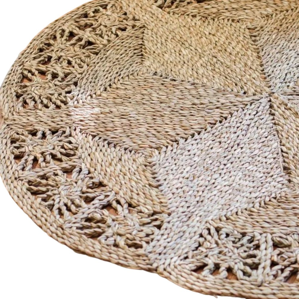 Alfombra Redonda de Yute Maite Diseño Floral - Estilo Natural Artesanal para tu Hogar