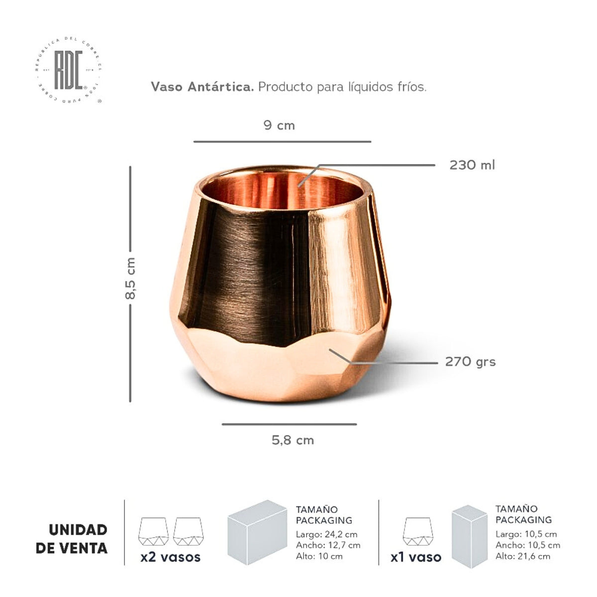 Vaso Cobre Antártica Doble Pared