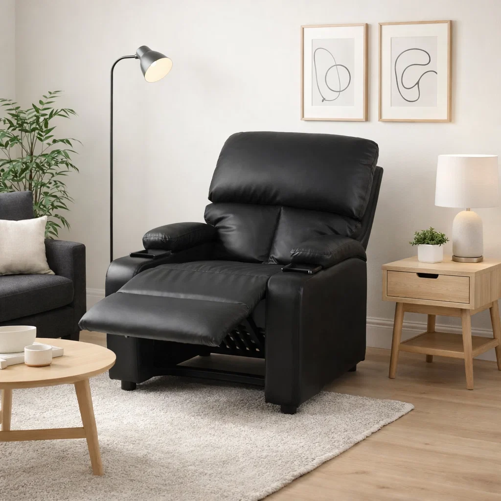 Bergere reclinable Ibiza leather Negro