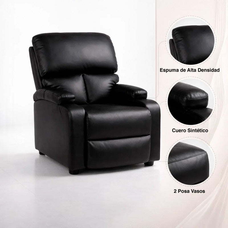 Bergere reclinable Ibiza leather Negro