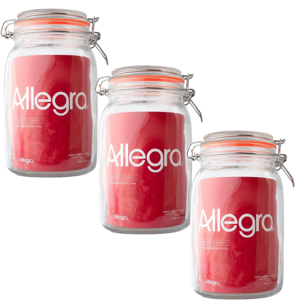 Pack de 3 Frascos de Vidrio con tapa Hermética 1,45L Allegra