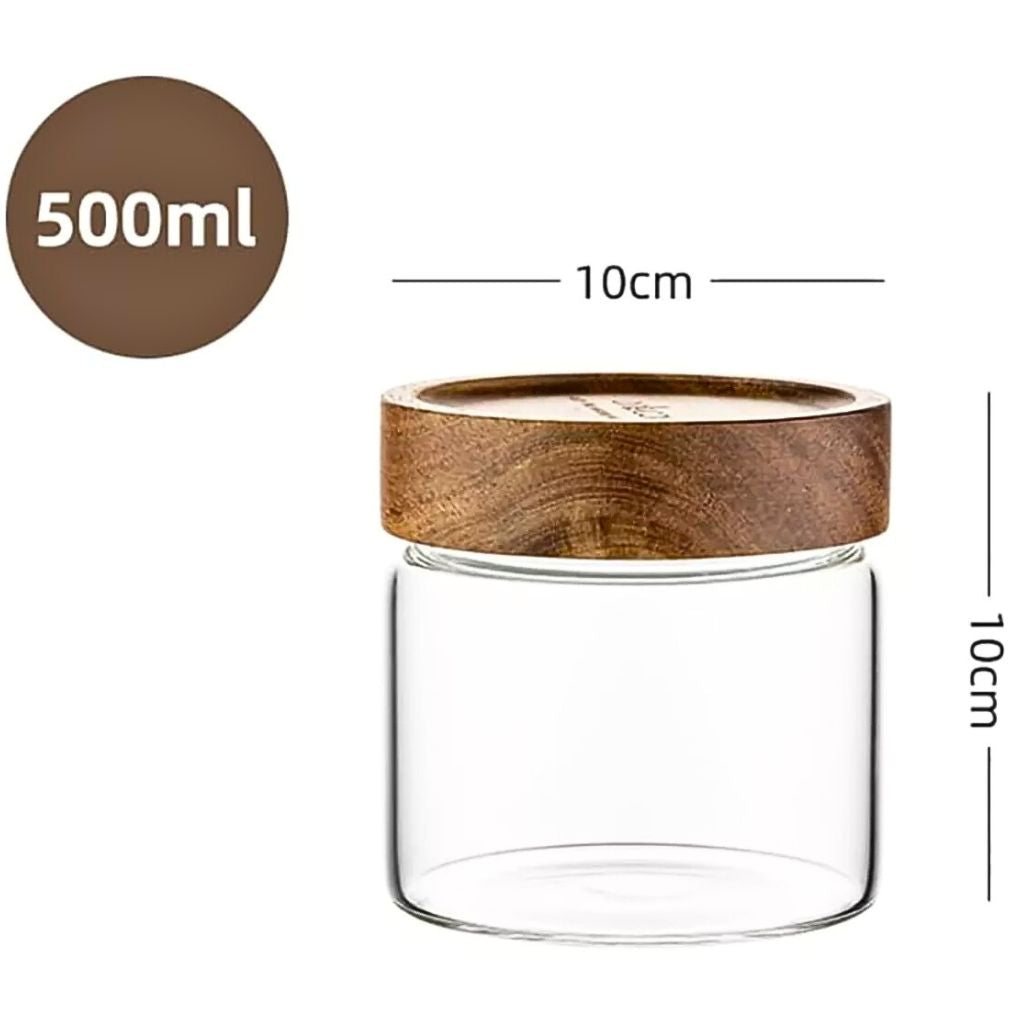 Set de 3 Frascos de Vidrio con tapa de Madera 500 ml
