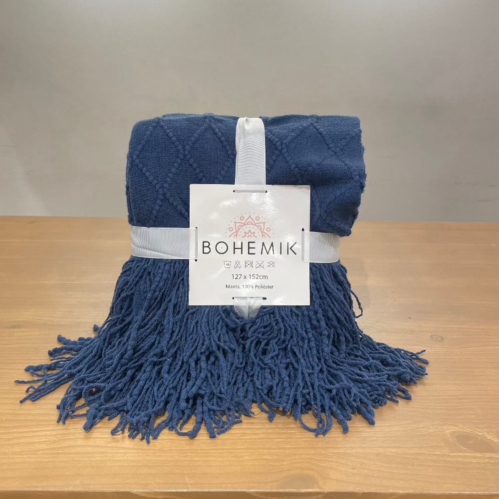 Manta Rustic Blue – Estilo Artesanal en Azul Profundo