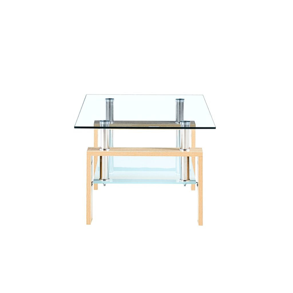 Mesa de centro para living rectangular de vidrio y madera