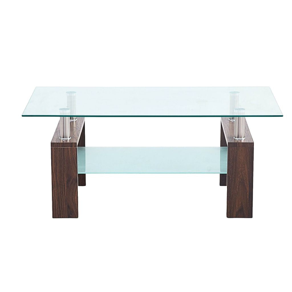 Mesa de Centro Living Rectangular de Vidrio y Madera Oscura