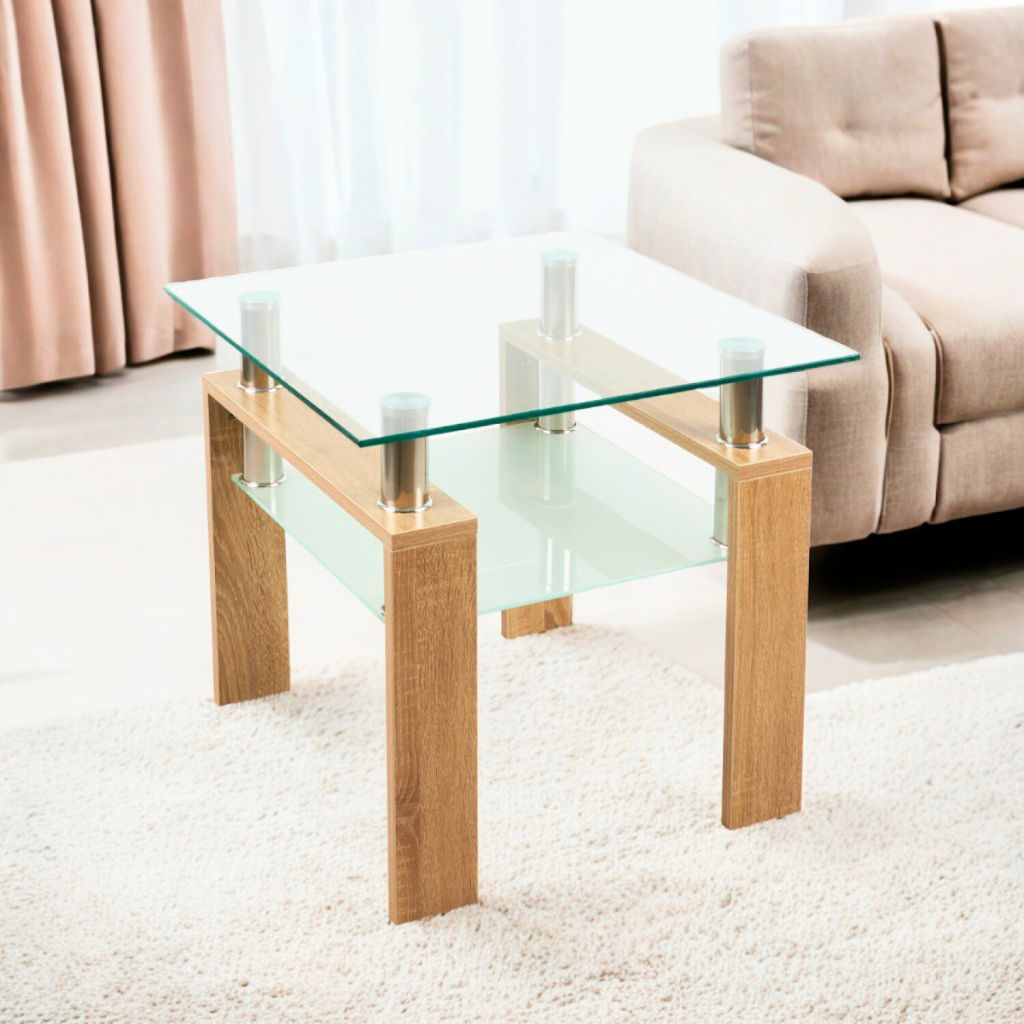 Mesa lateral moderna madera y vidrio