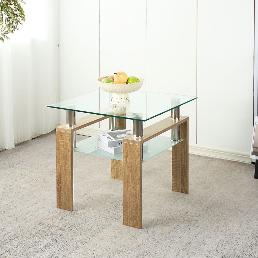 Mesa lateral moderna madera y vidrio