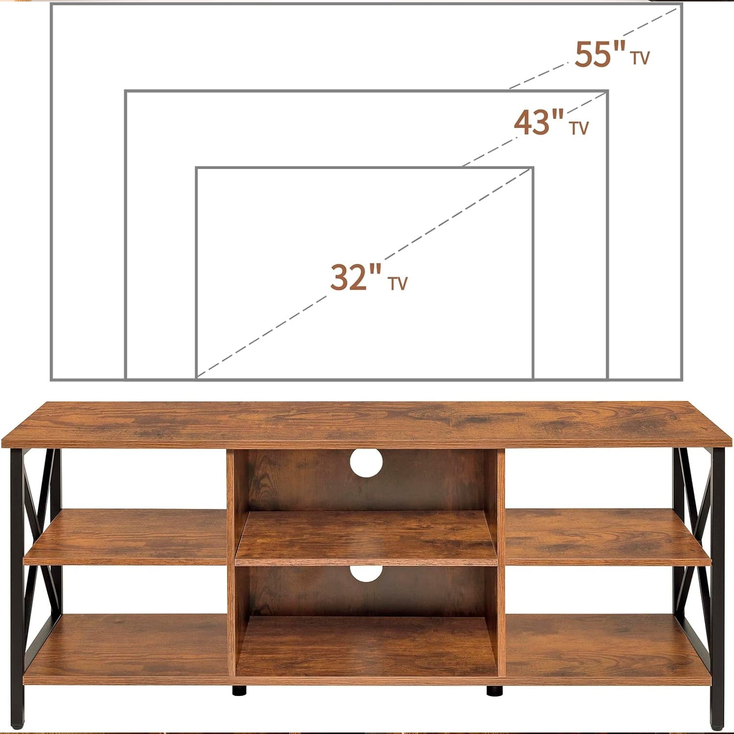 Rack Librero Industrial para TV Madera Cafe y Metal Estilo Moderno y Funcional