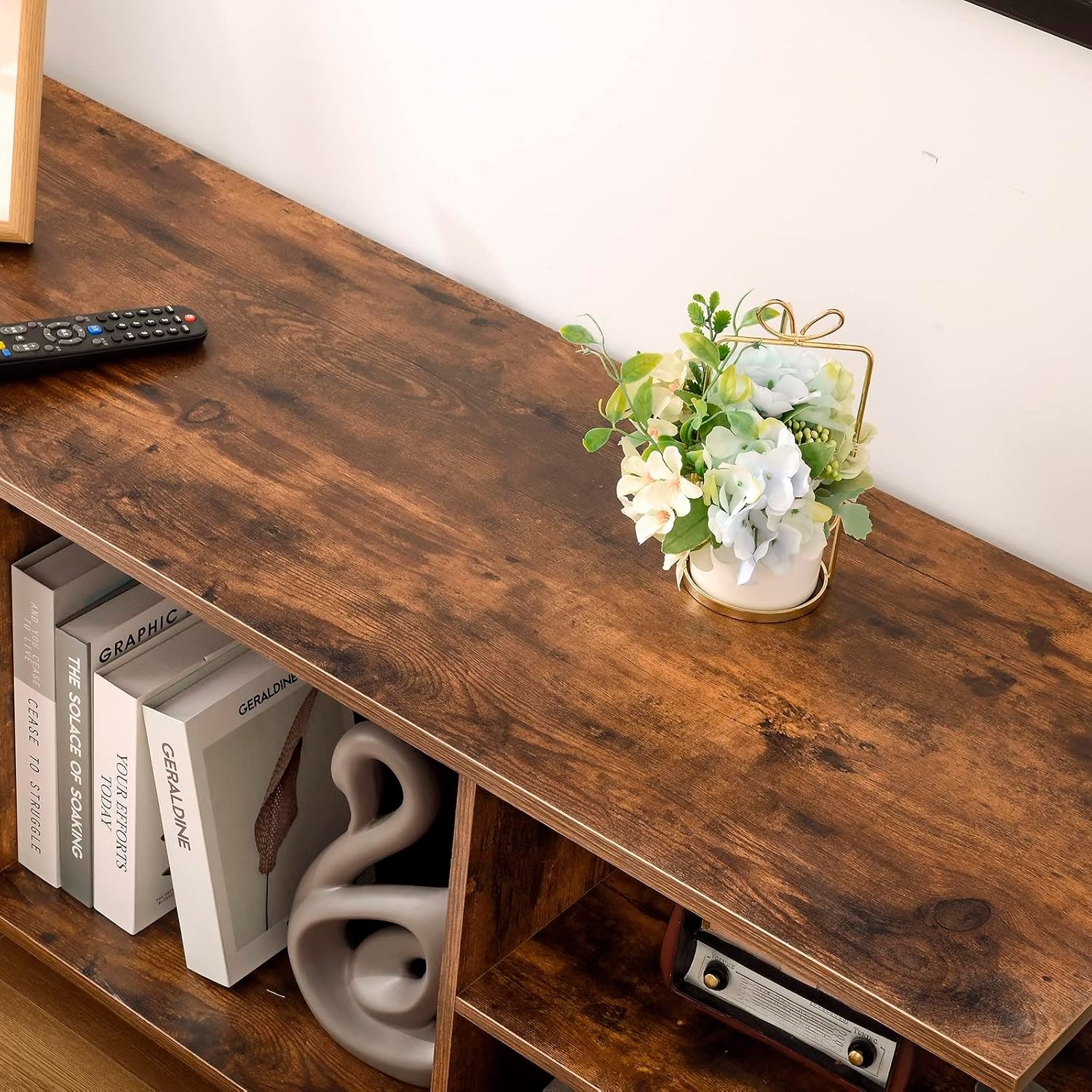 Rack Librero Industrial para TV Madera Cafe y Metal Estilo Moderno y Funcional