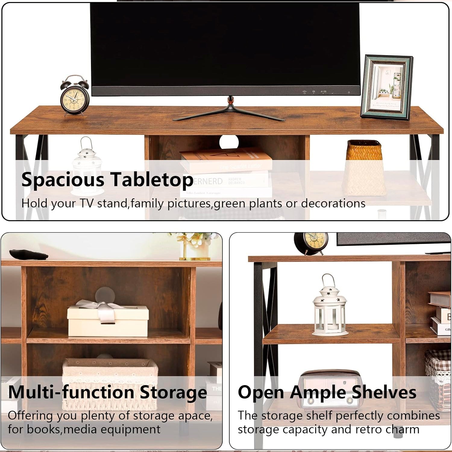 Rack Librero Industrial para TV Madera Cafe y Metal Estilo Moderno y Funcional
