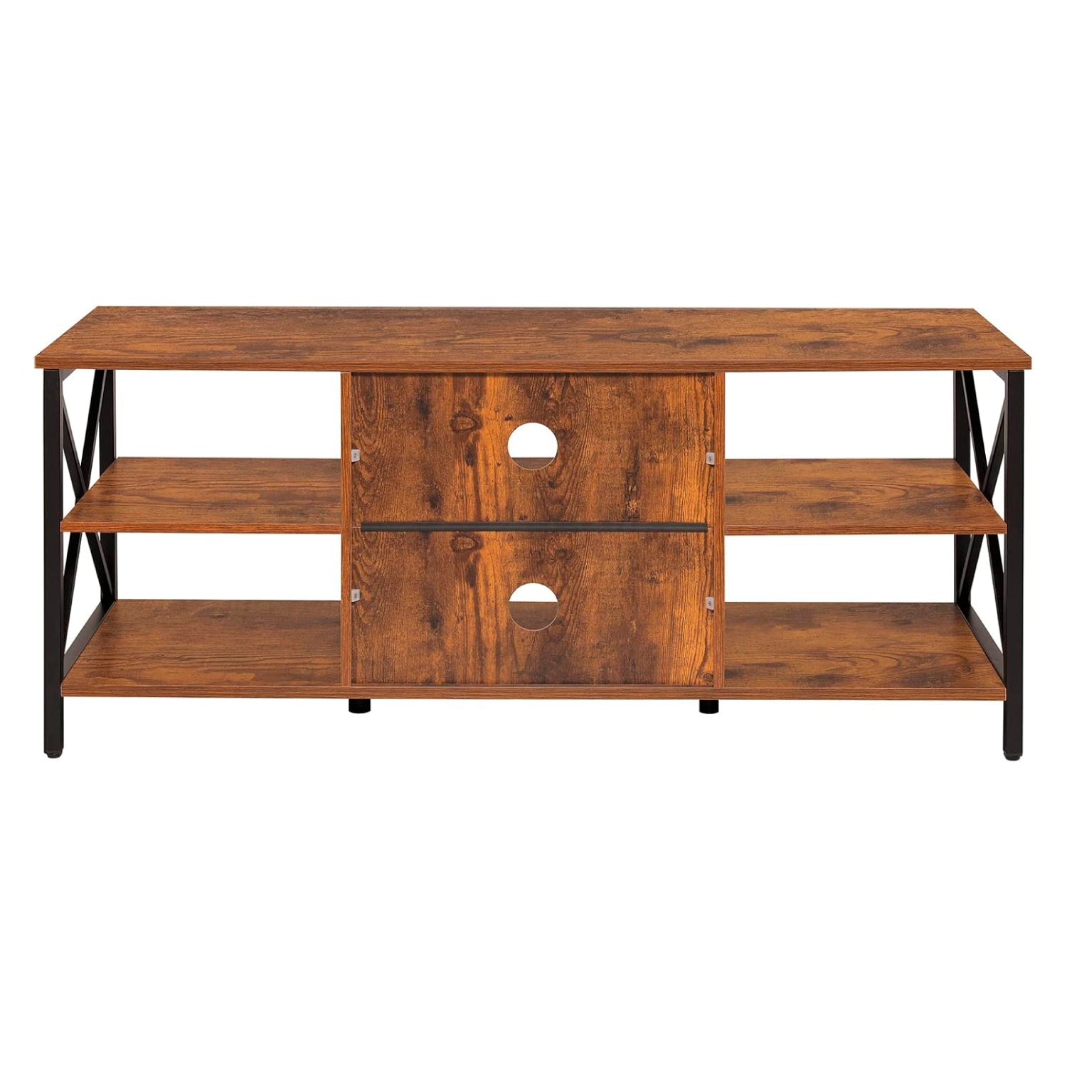 Rack Librero Industrial para TV Madera Cafe y Metal Estilo Moderno y Funcional