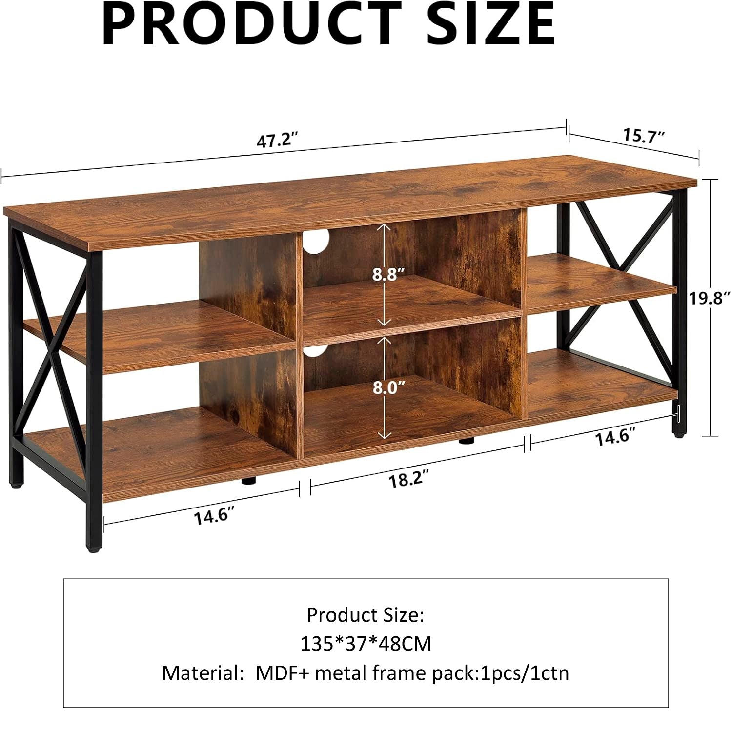 Rack Librero Industrial para TV Madera Cafe y Metal Estilo Moderno y Funcional