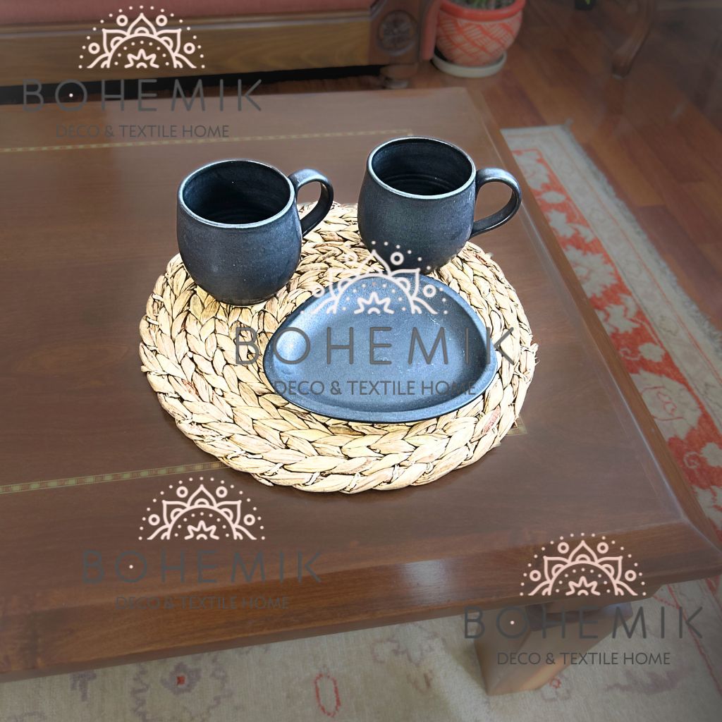 Set 2 Mug y Plato en Cerámica Gres color negro
