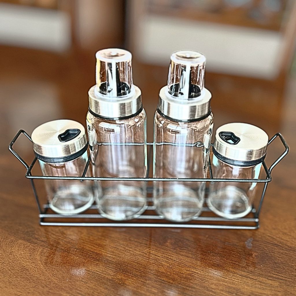 Alcuza de 4 botellas especieras