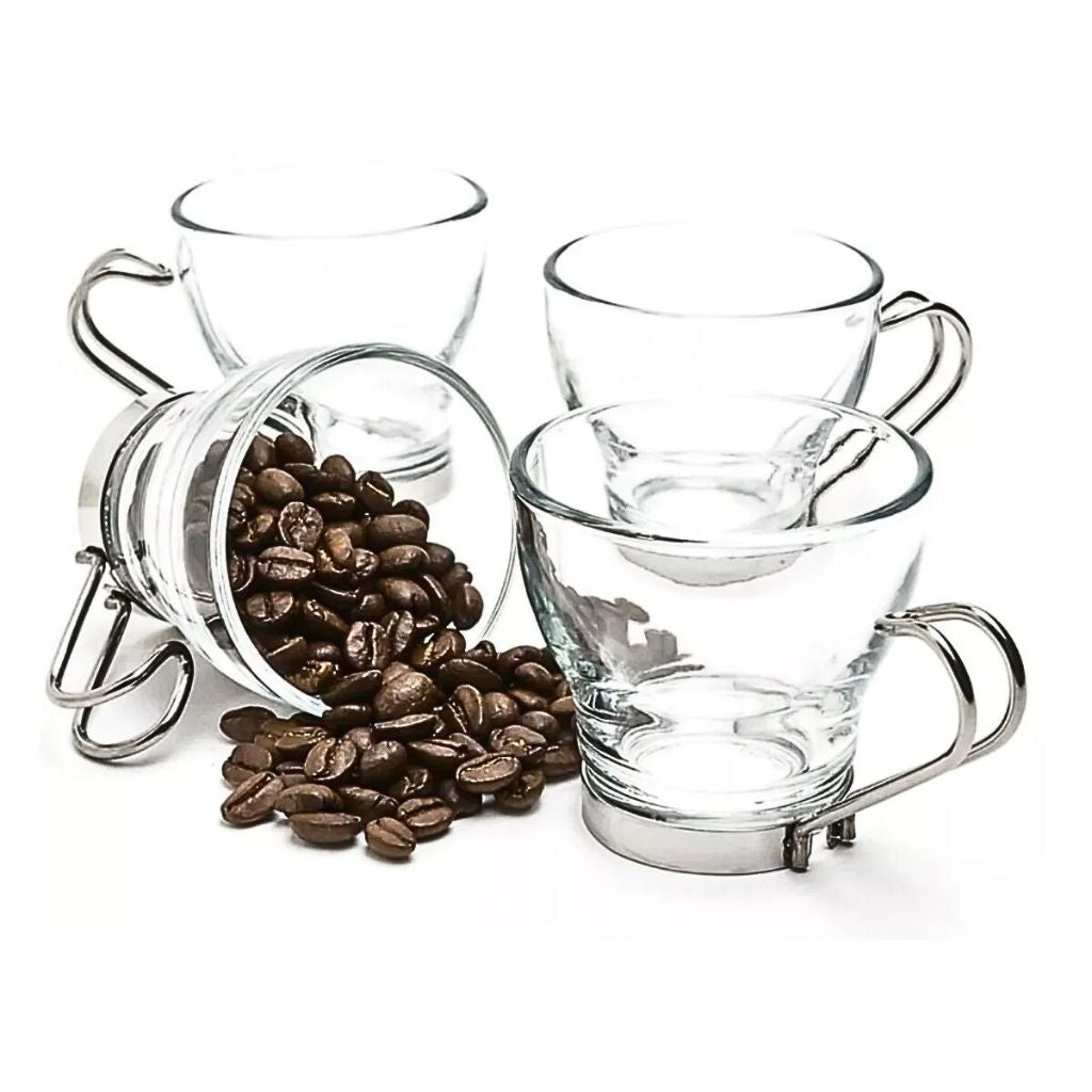 Set 4 Tazas Café 200 ml Vidrio Asa Metálica Allegra