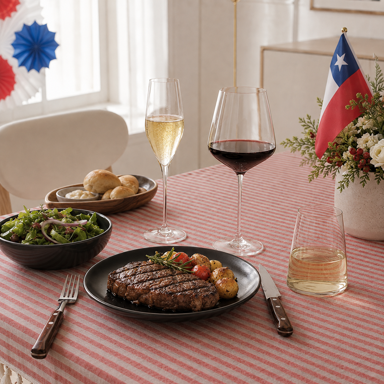 Set Mesa Premium del 18 Tramontina y Stölzle con Mantel