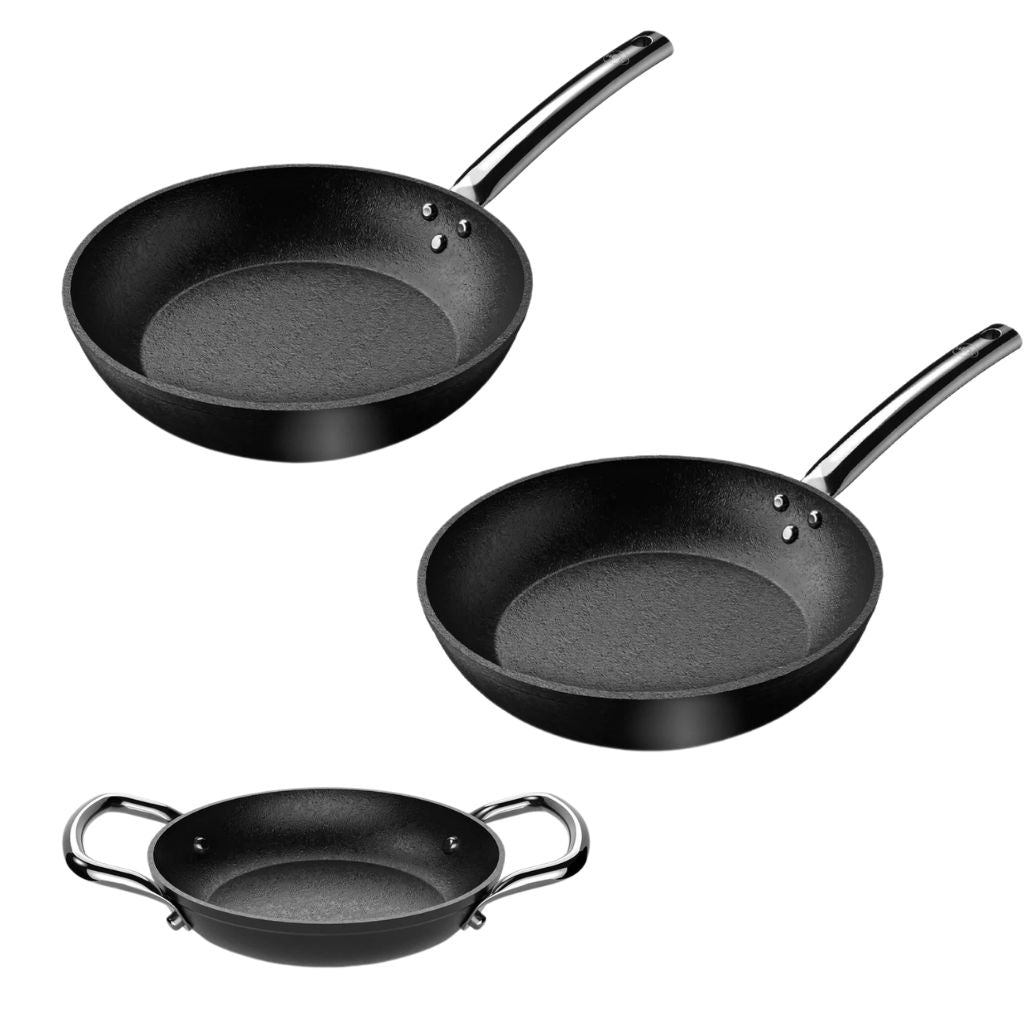 Set Sartenes y Paila Aluminio Forjado Black 28 cm, 24 cm y 16 cm