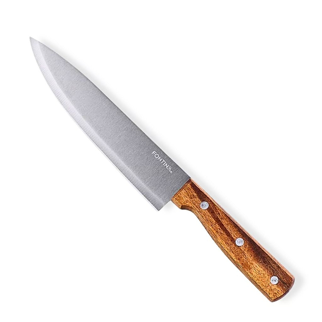 Set Parrillero Cuchillo + Tenazas Fontina Acero Mango Madera