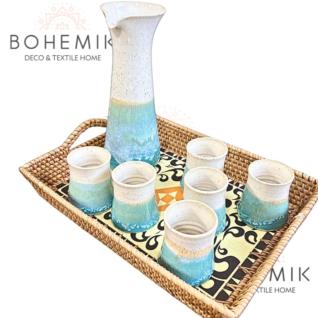 Set Jarra y Vasos para Pisco Sour Esmeralda en Bandeja Ema