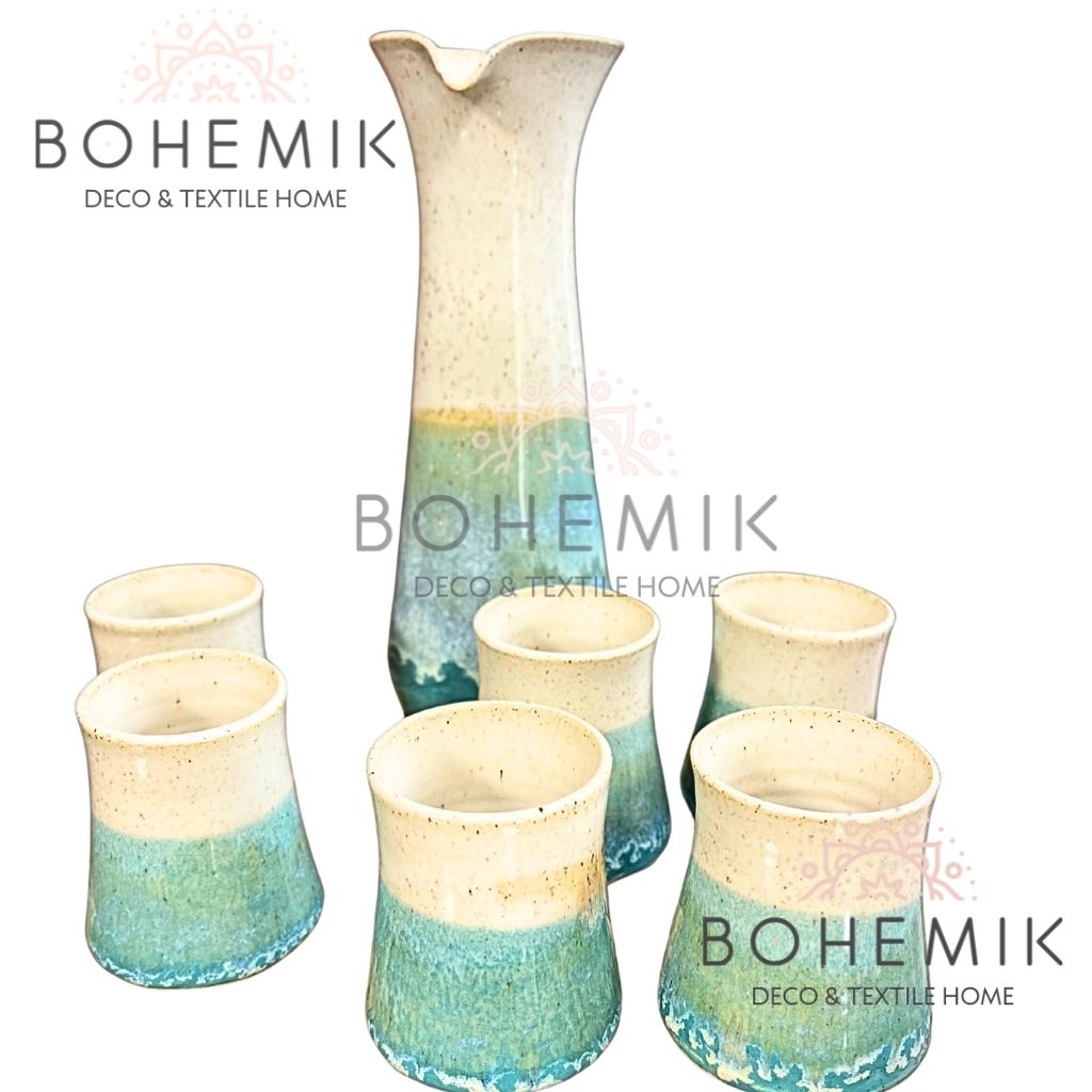 Set Jarra y Vasos para Pisco Sour Esmeralda y Crema