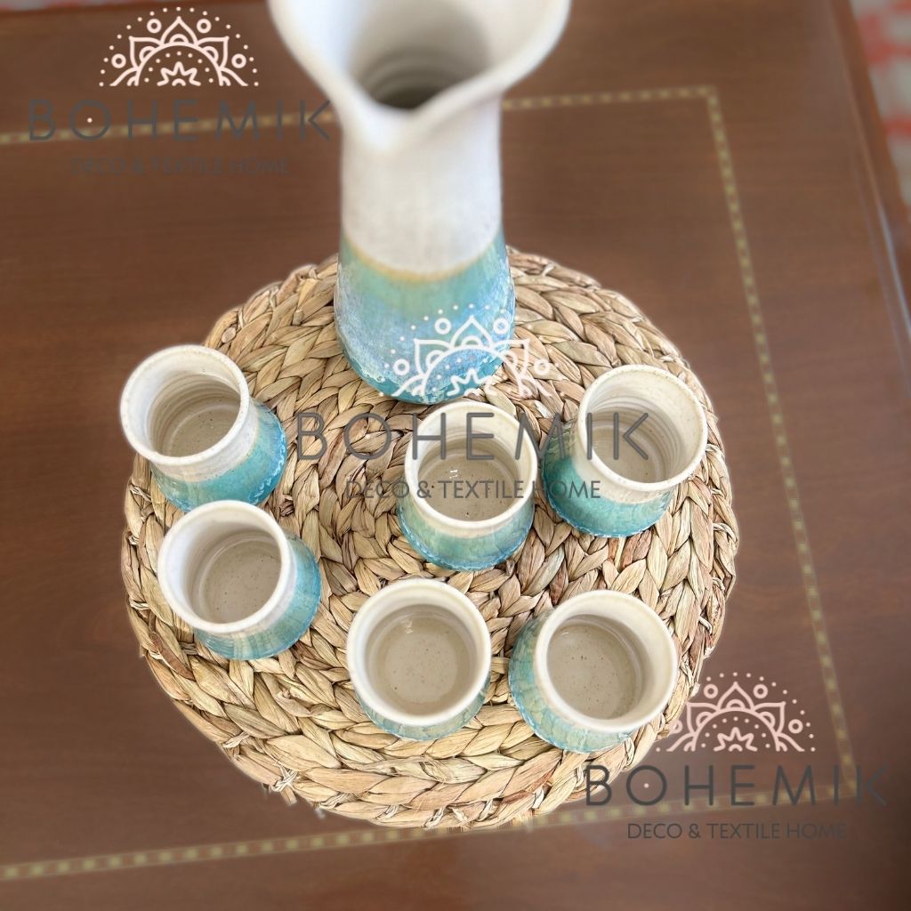 Set Jarra y Vasos para Pisco Sour Esmeralda y Crema