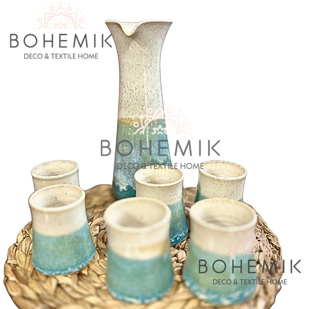 Set Jarra y Vasos para Pisco Sour Esmeralda y Crema