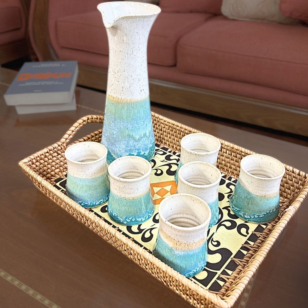 Set Jarra y Vasos para Pisco Sour Esmeralda y Crema