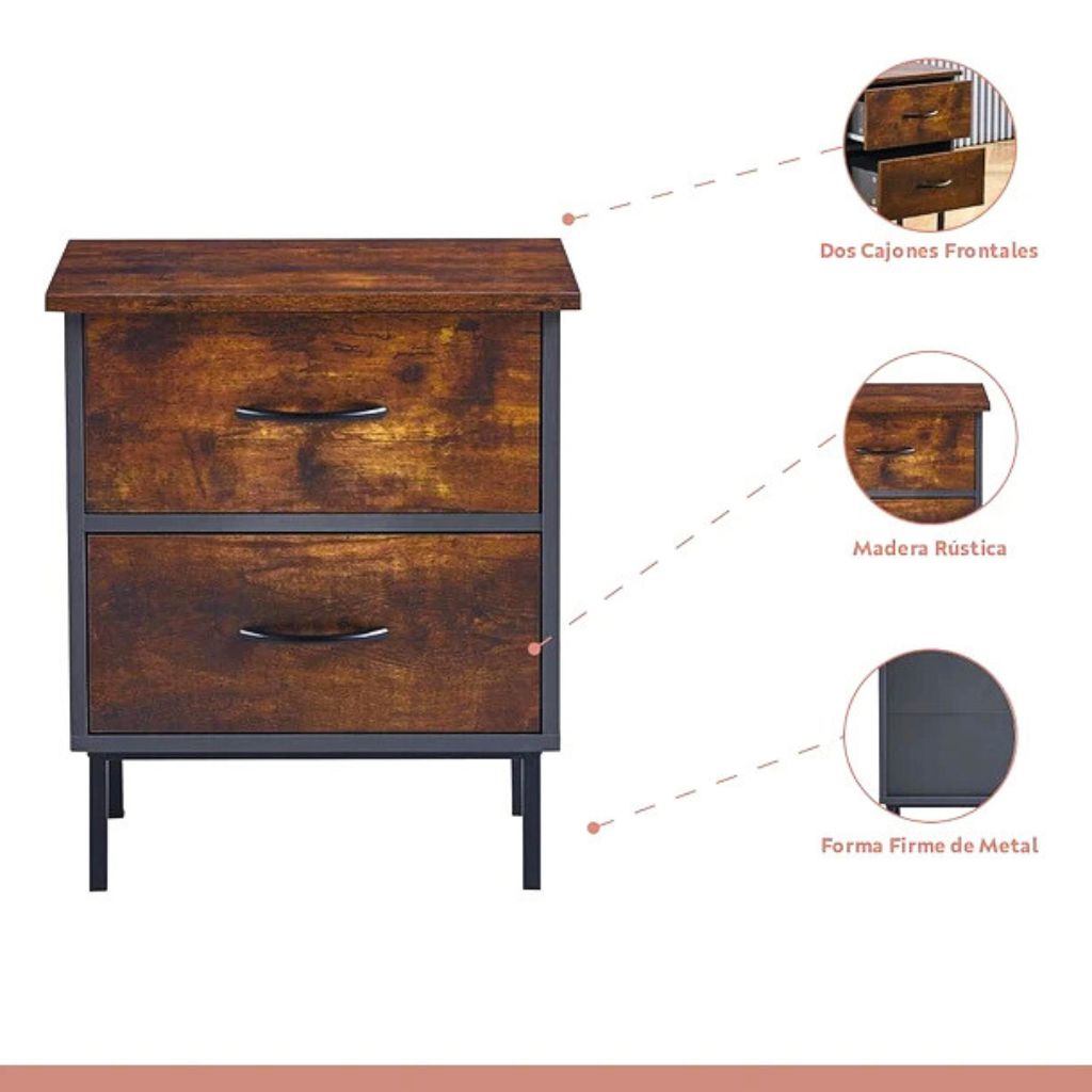 Velador Dos Cajones Metal Rústico