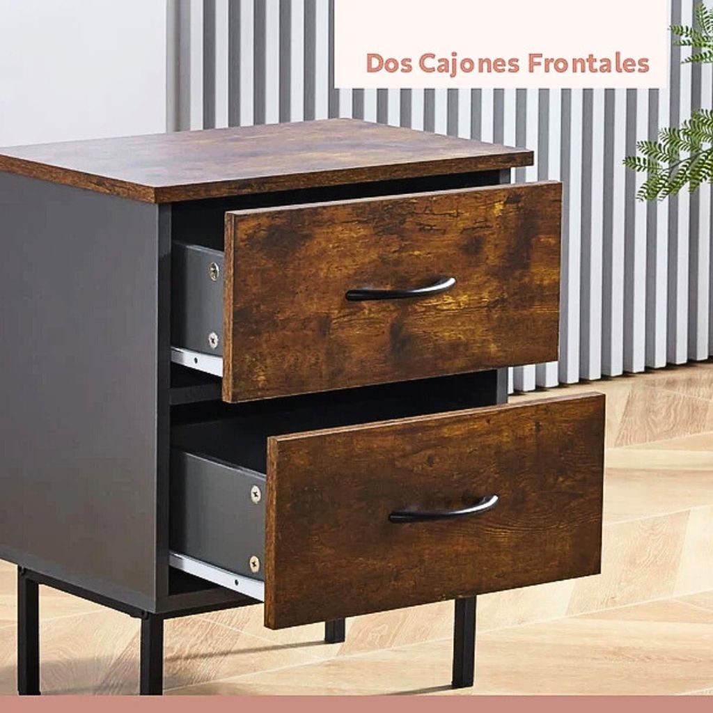 Velador Dos Cajones Metal Rústico