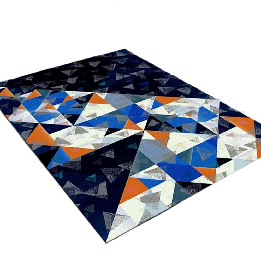 Alfombra Geométrica Moderna en Tonos Azules y Cálidos – Estilo Contemporáneo 160 cm x 230 cm