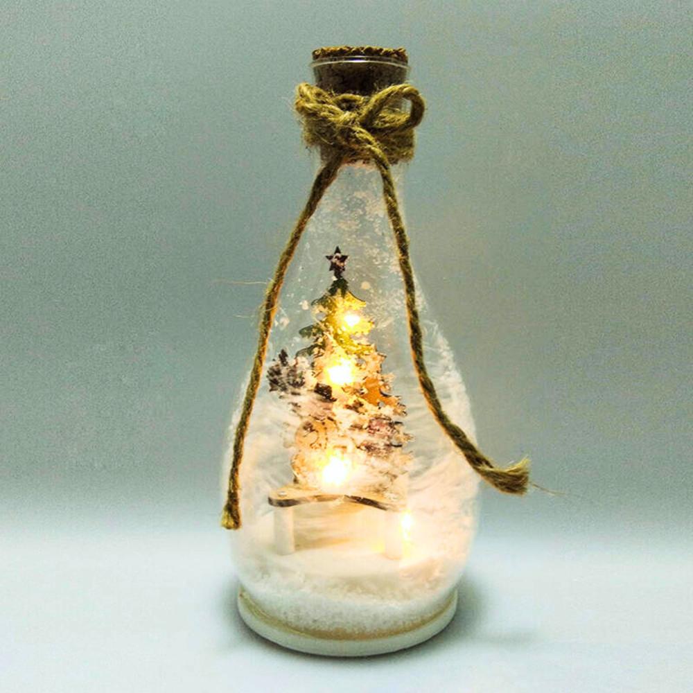 Adorno Navidad Botella luminosa y nieve en movimiento Boho 23 cm