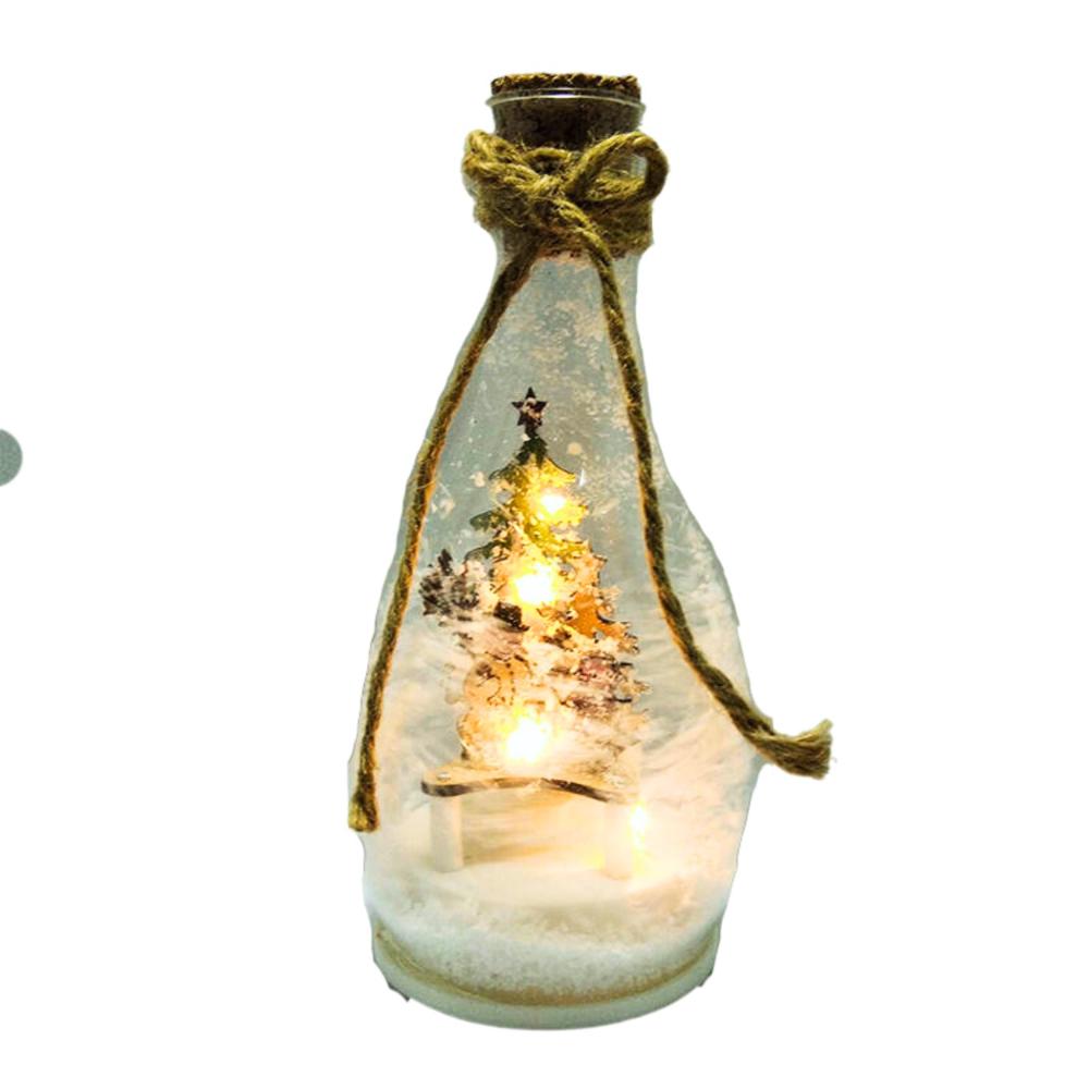 Adorno Navidad Botella luminosa y nieve en movimiento Boho 23 cm