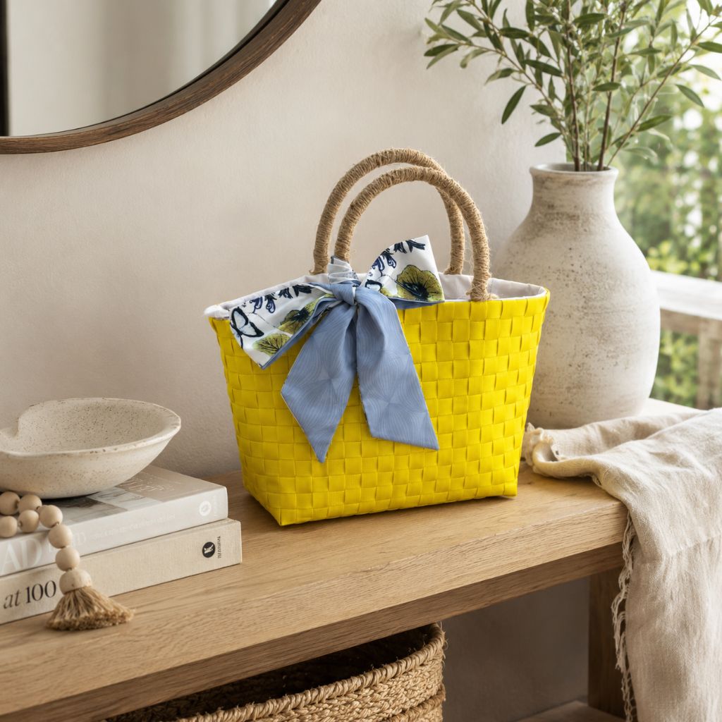 Cartera de Mano Javiera Amarilla con Pañuelo Decorativo