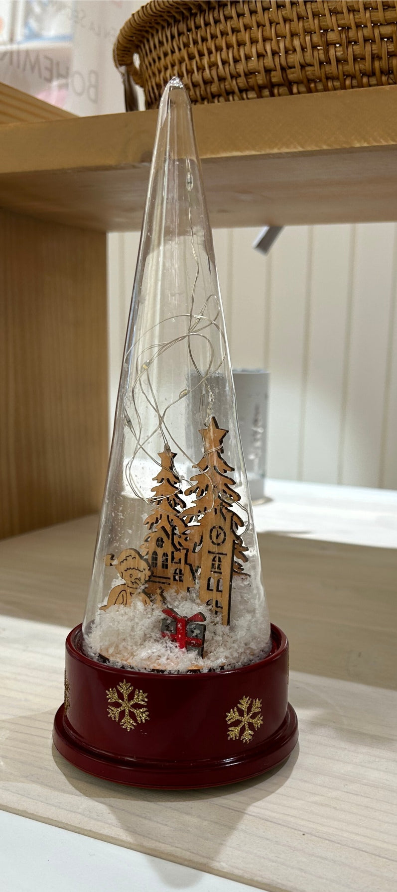 Adorno Navidad Rojo, diseño interior en madera, luminoso y musical de 26 cm