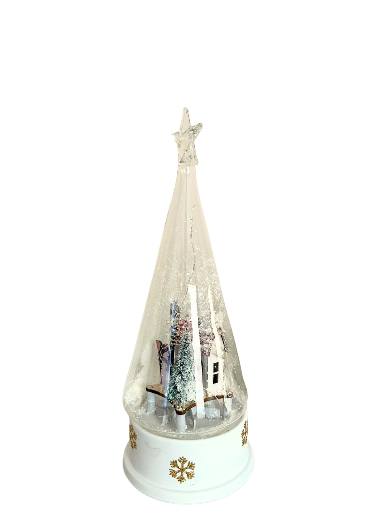 Adorno Navidad Blanco, luminoso, musical con nieve en movimiento de 28 cm