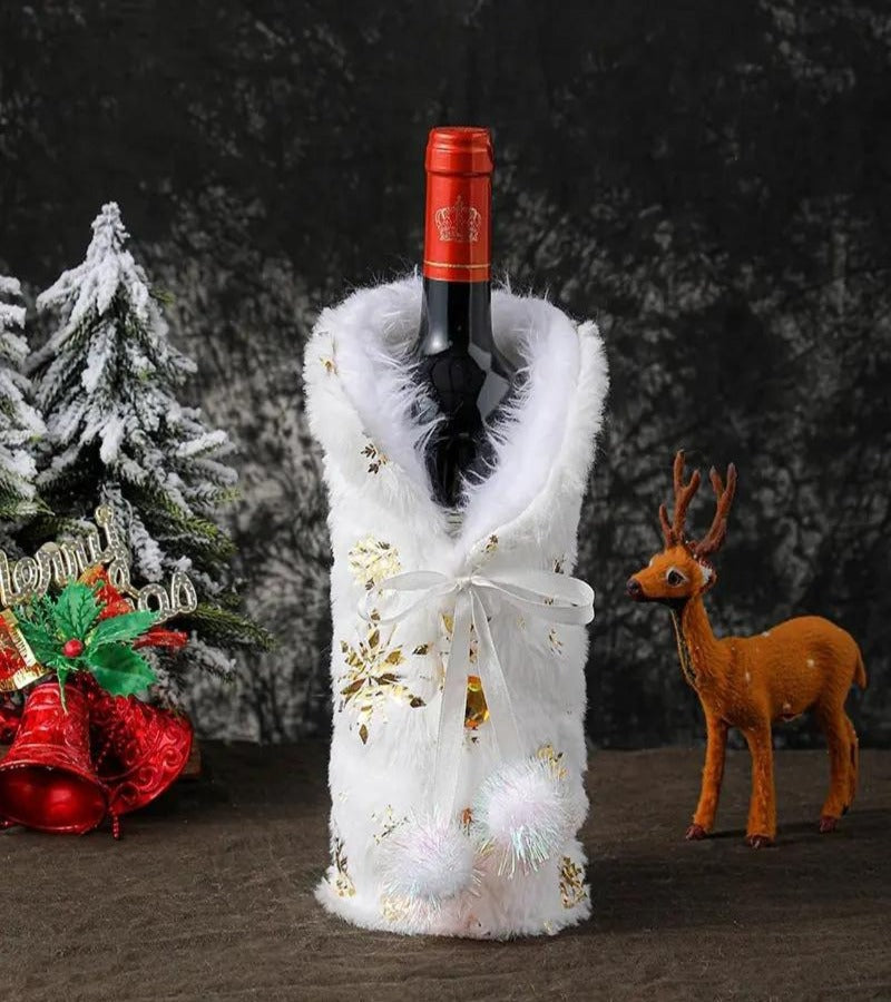 Pack de 2 Cubre botellas de vino de Navidad, blanca dorada