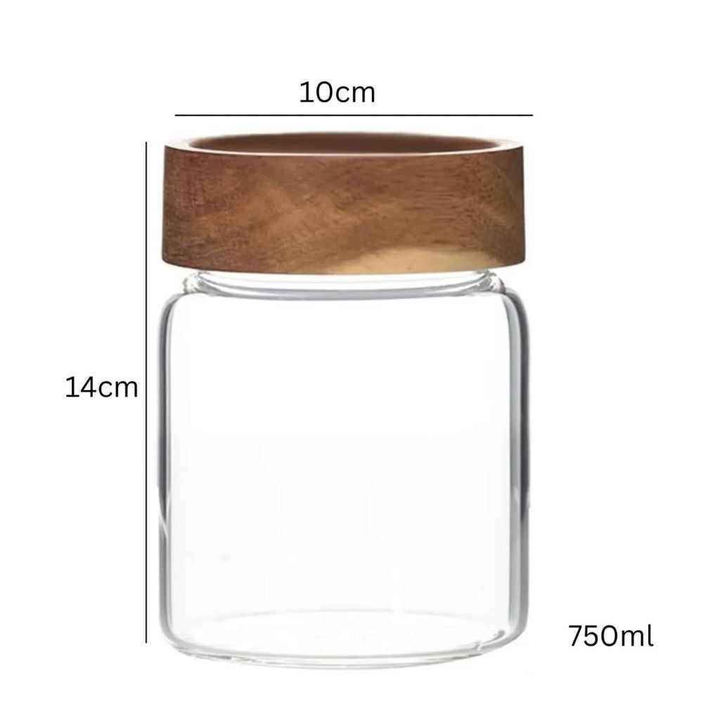 Set de 3 Frascos de Vidrio con tapa de Madera 750 ml