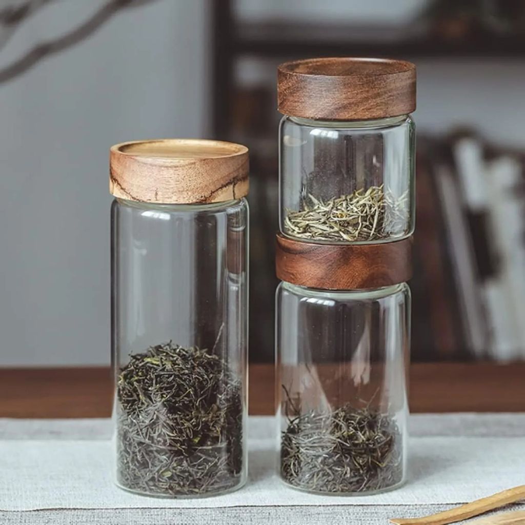 Set de 3 Frascos de Vidrio con tapa de Madera 750 ml