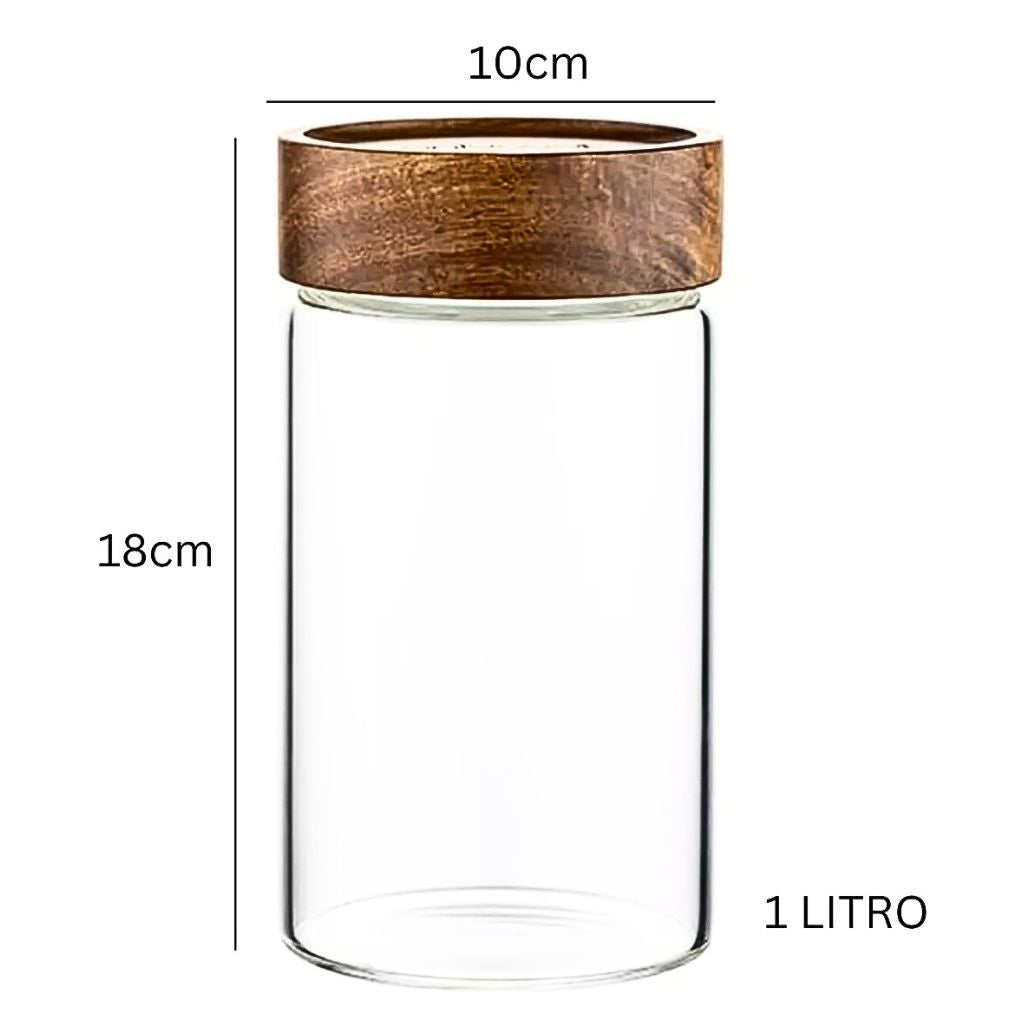 Set de 3 Frascos de Vidrio con tapa de Madera 1000 ml