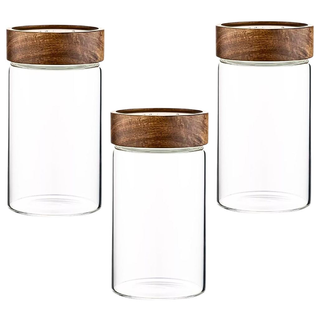 Set de 3 Frascos de Vidrio con tapa de Madera 1000 ml