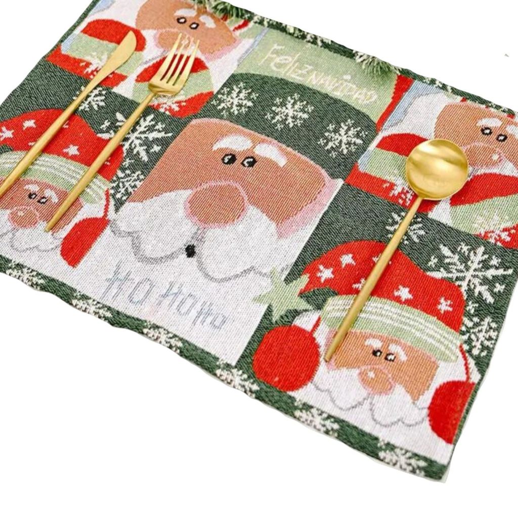 Set de 4 Individuales Navideños Viejo pascuero tonos verde y rojo
