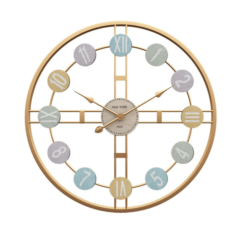 Reloj Mural Moderno Dorado Con Números Multicolor