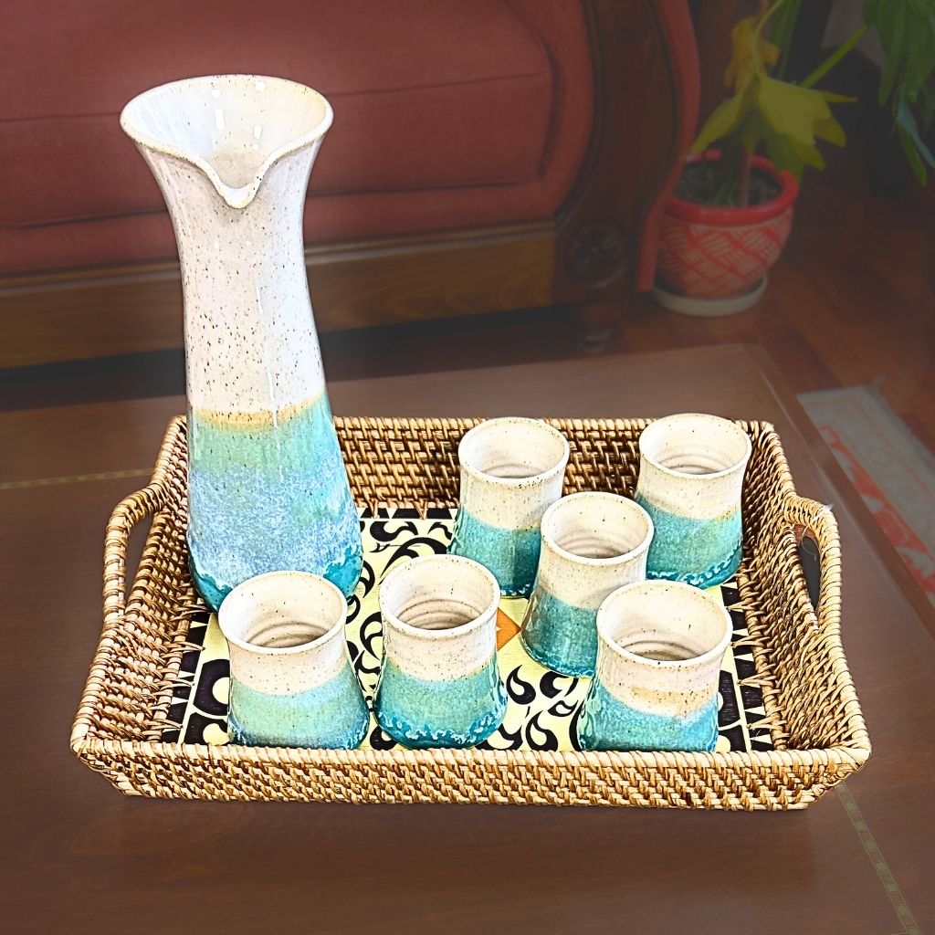 Set Jarra y Vasos para Pisco Sour Esmeralda en Bandeja Ema