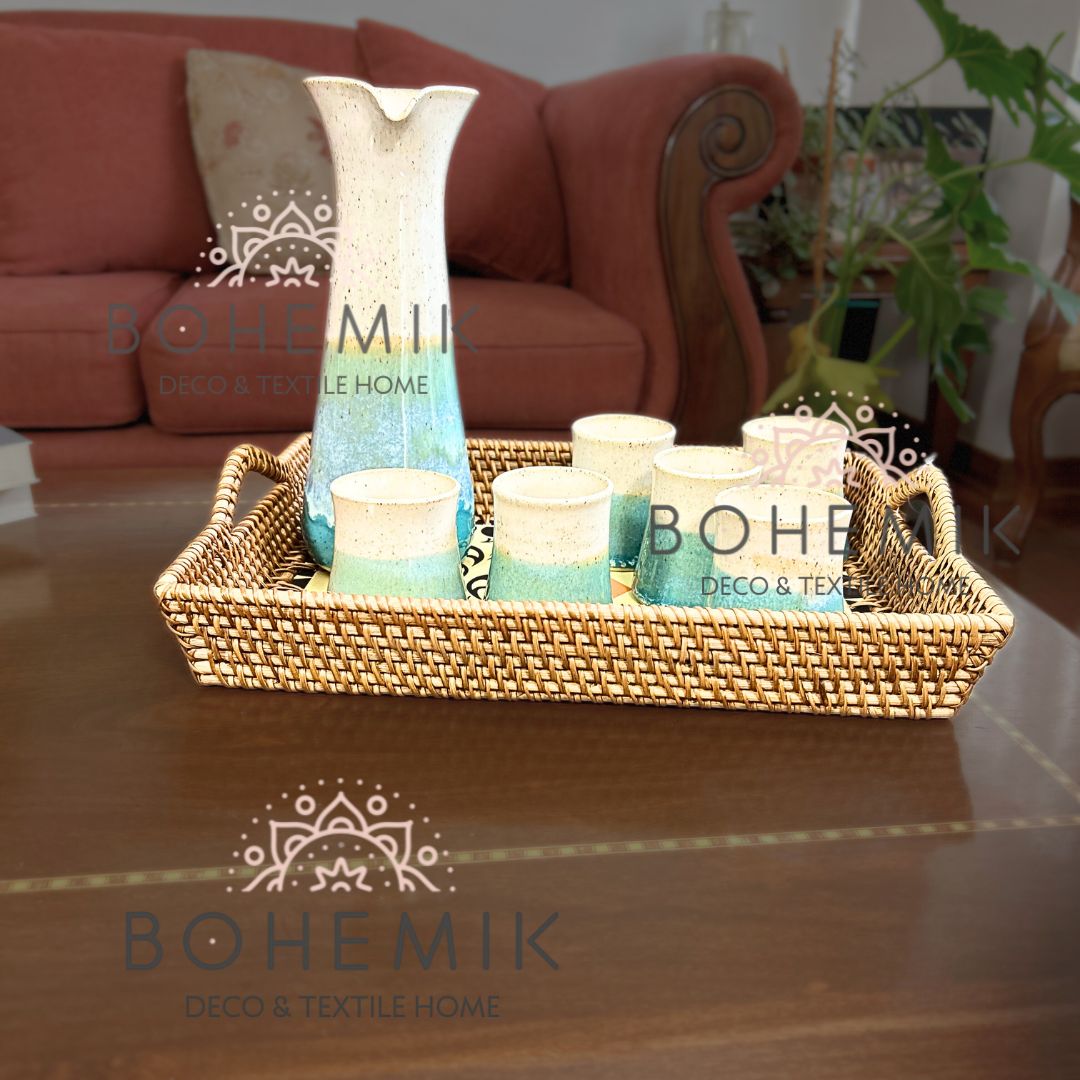 Set Jarra y Vasos para Pisco Sour Esmeralda en Bandeja Ema